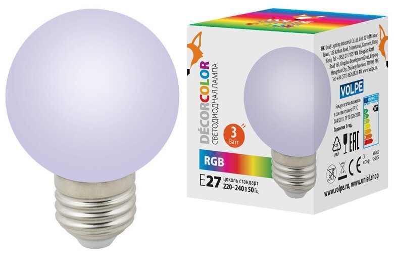 Лампа для гирлянды Белт-лайт LED-G60-3W/RGB/E27/FR/С Volpe UL-00006960 (10шт)