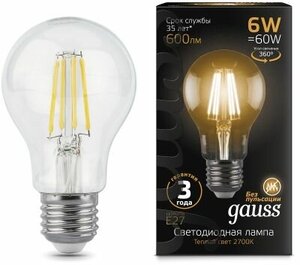 Светодиодная лампа Gauss LED Filament A60 E27 6W 2700К