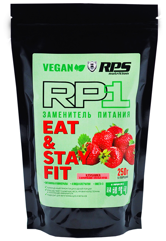 EAT AND STAY FIT VEGAN Заменитель питания RPS NUTRITION пакет 250г Вкус: Клубника (с кусочками клубники)