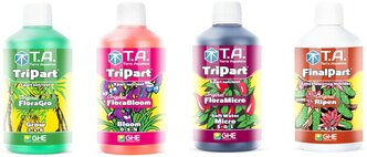 Комплект удобрений Terra Aquatica TriPart (Grow + Bloom + Micro SW + FinalPart Ripen) 4шт по 0,5л (GHE Flora) для мягкой воды