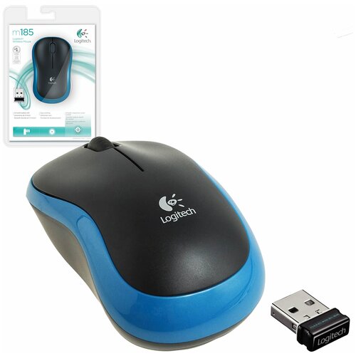 Мышь беспроводная LOGITECH M185 2 кнопки 1 колесо- кнопка оптическая черно- синяя 910-002239 201800₽