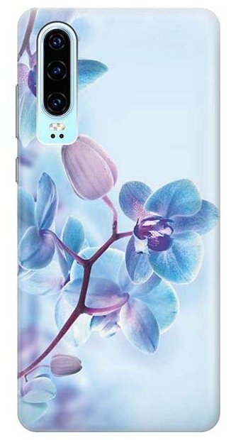 Ультратонкий силиконовый чехол-накладка для Huawei P30 с принтом "Синий цветок на синем"