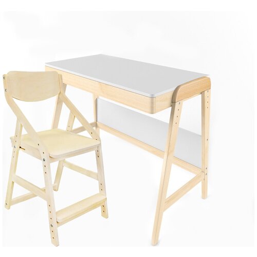 Детский растущий стол Вуди и стул Робин Wood (Комбо Белый/ЛАК)