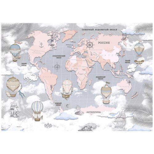 Карта мира воздушные шары детские - Виниловые фотообои, (211х150 см) карта мира воздушные шары детские виниловые фотообои 211х150 см