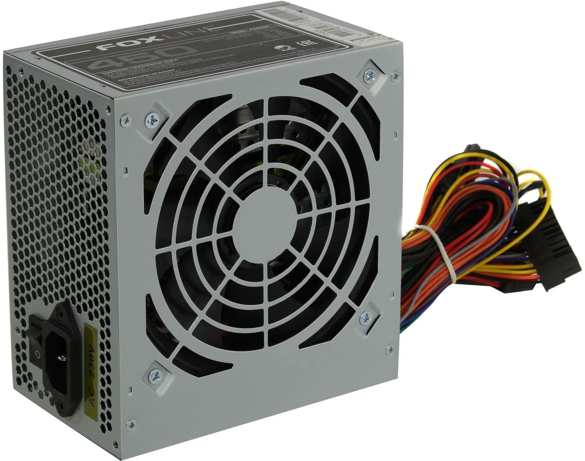 Блок питания Foxline FZ450 450W, ATX, NOPFC, 80FAN, 2xSATA, 2xPATA, 1xFDD, 24+4