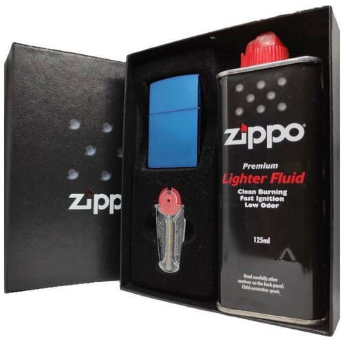 Подарочный набор ZIPPO ( Зажигалка ZIPPO 20446 Classic, синяя, глянцевая с покрытием Sapphire + кремни + топливо, 125 мл )