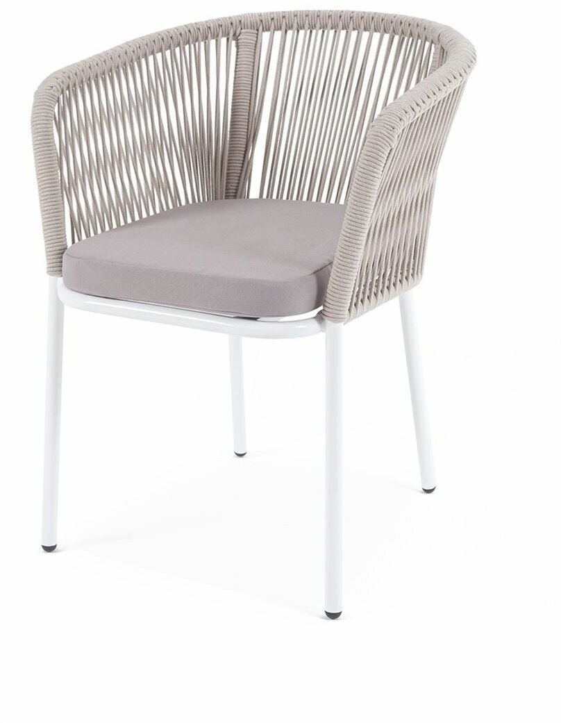 Плетеный стул "Марсель" из роупа (веревки), 4SiS, каркас белый, цвет бежевый
