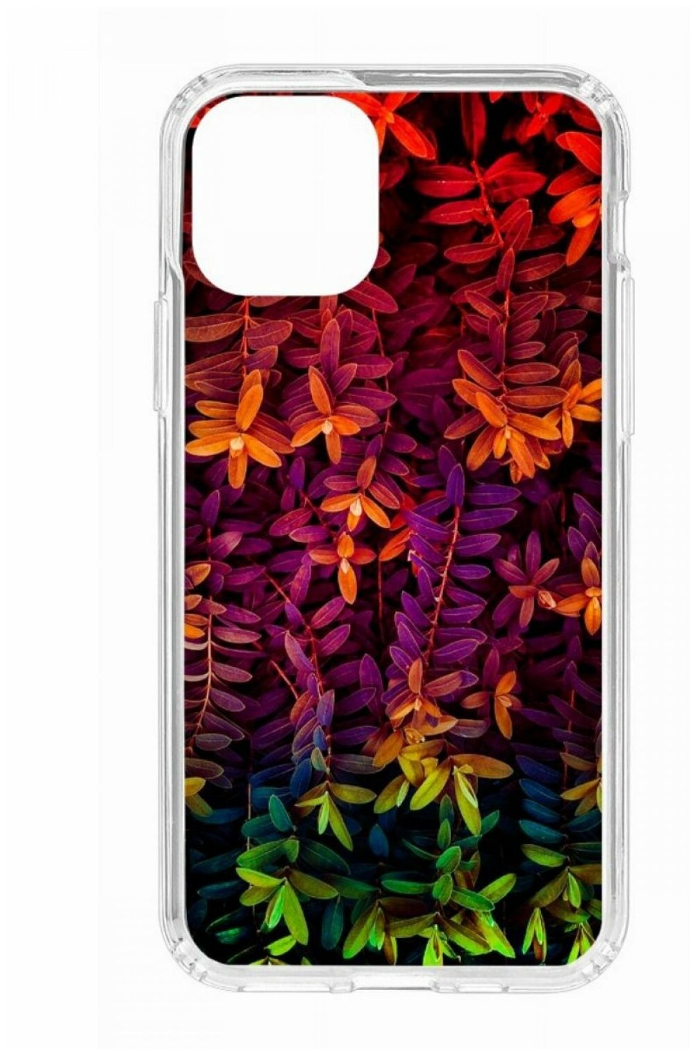 Чехол для iPhone 11 Pro Kruche Print MagSafe Neon leaves,прозрачная накладка с защитой камеры,с рисунком,противоударный силиконовый бампер с принтом