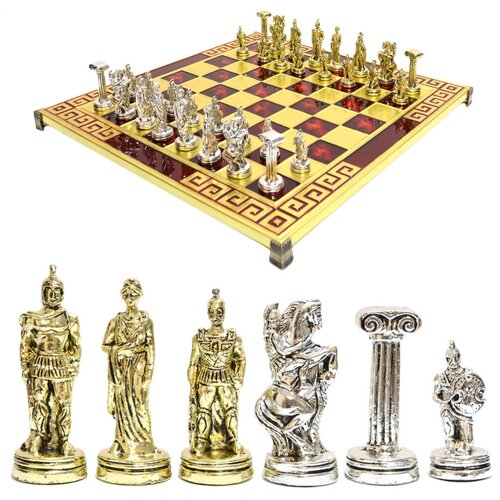 фото Marinakis шахматы с металлическими фигурами "троя" 385*385мм.