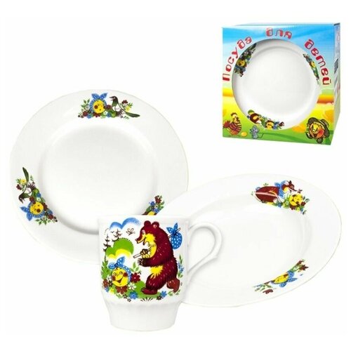 Детский набор посуды 3 предмета. Дулёвский фарфоровый завод ДФЗ. Рисунок 