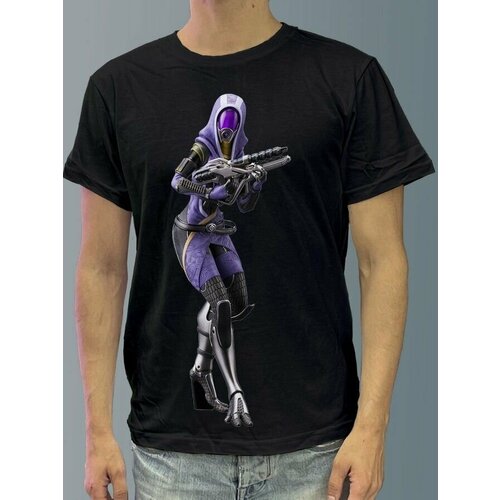 фото Футболка мужская черная из хлопка с dtf рисунком игры mass effect - 3281 будь на стиле