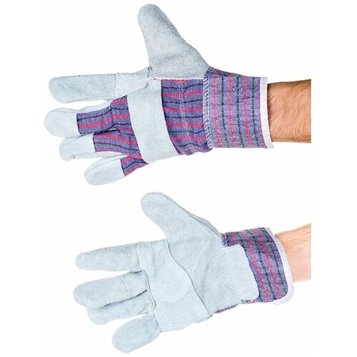 Перчатки спилковые комбинированные трал-л 25см серый, синий, серый, размер 10.5