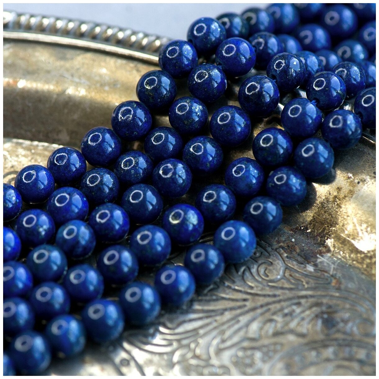 Лазурит Бусины натуральные 12 шт, цвет синий, размер 8 мм