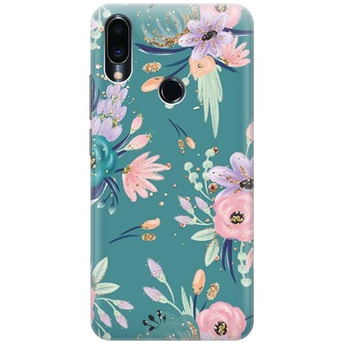 фото Re:pa накладка transparent для meizu note 9 с принтом "цветы и золотые блестки"