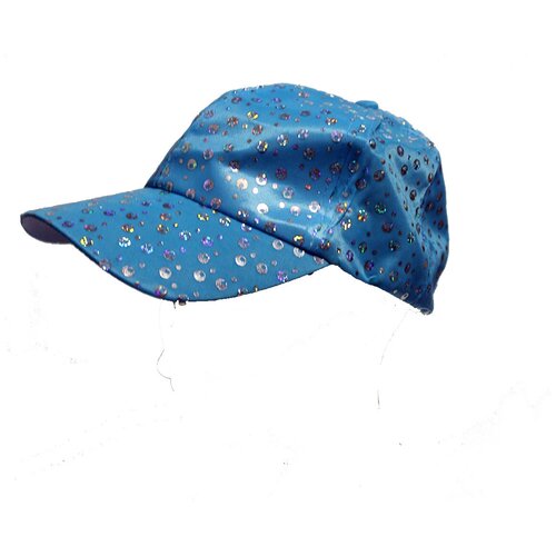 Нарядная яркая бейсболка отделка пойетками цвет голубое серебро шляпа диско с пойетками арт 1