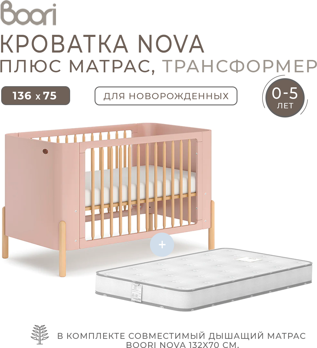 Детская кроватка Nova для новорожденных с матрасом