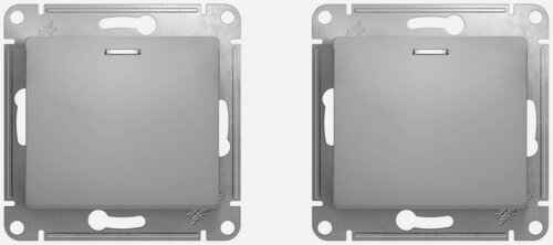 Изображение товара Механизм выключателя/переключателя проходного Systeme Electric Glossa одноклавишный с индикацией алюминий (комплект из 2 шт)