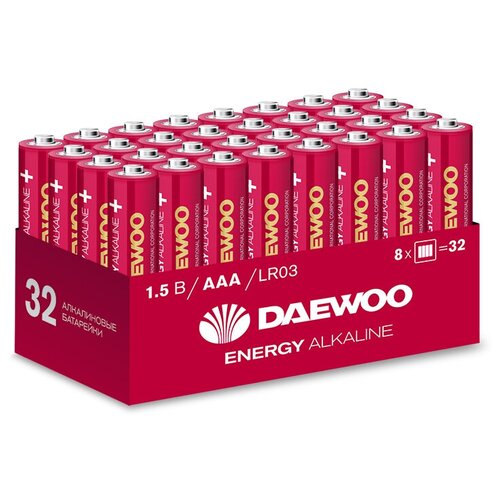 Батарейки алкалиновые DAEWOO ENERGY ALKALINE AAA (LR03, мизинчиковые), 32 шт. LR03EA-HB32