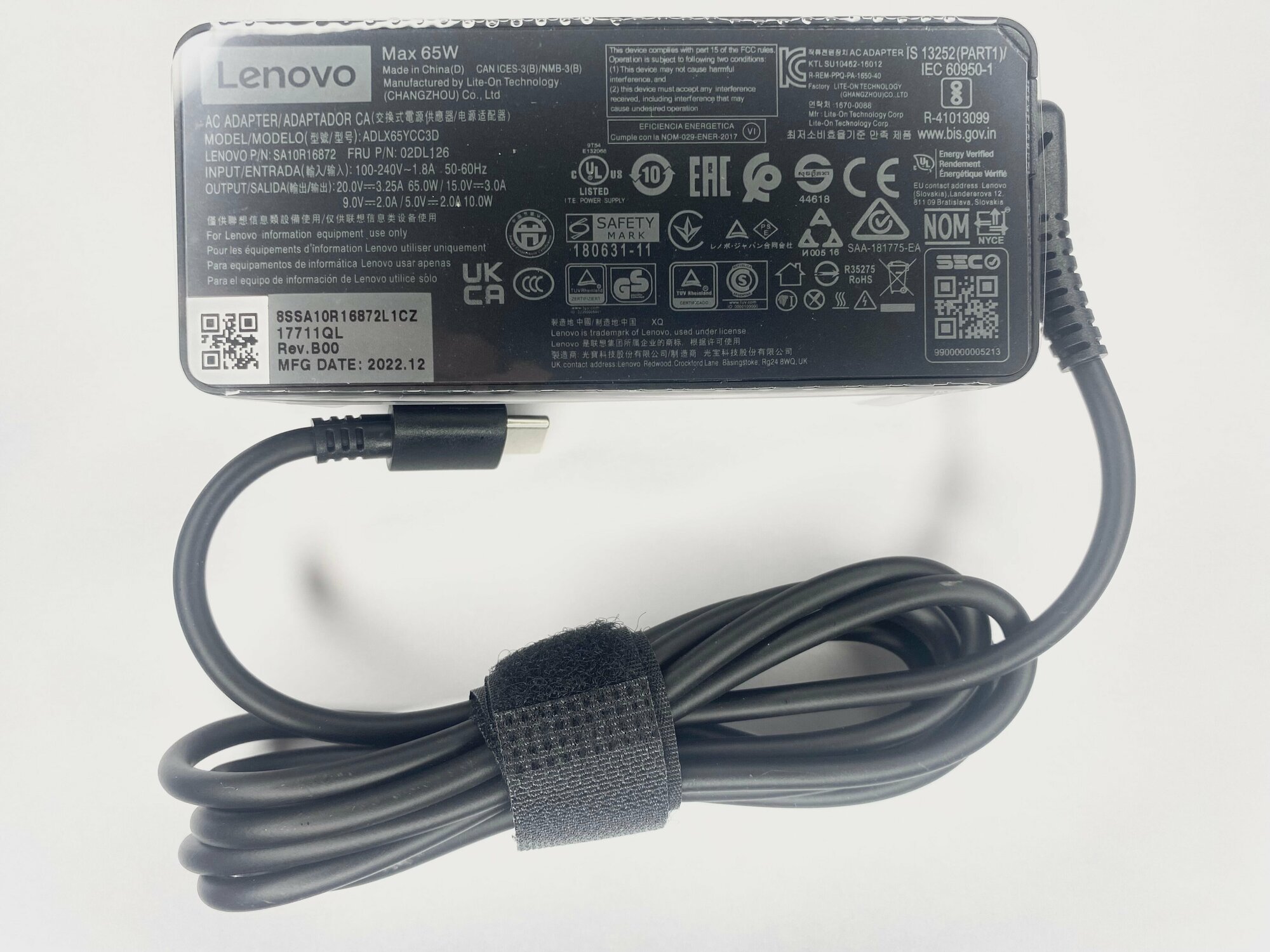 Блок питания / зарядка 20V 3.25A (Type-C) 65W для ноутбука Lenovo IdeaPad5-15ARE05 / SA10M13943 / SA10M13950 / ThinkBook 14-IIL