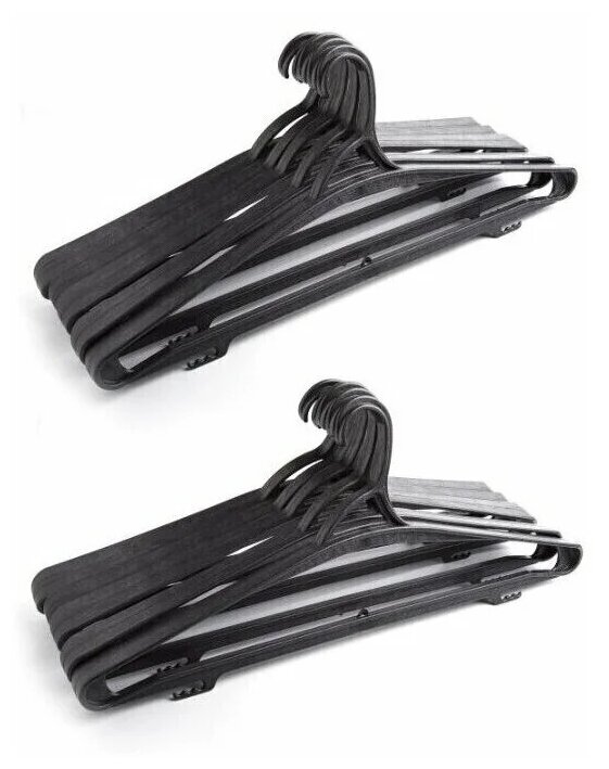 Вешалка-плечики для верхней одежды PlastOn, 46 см, пластиковая, усиленная, черная, набор 10 шт. - фотография № 1