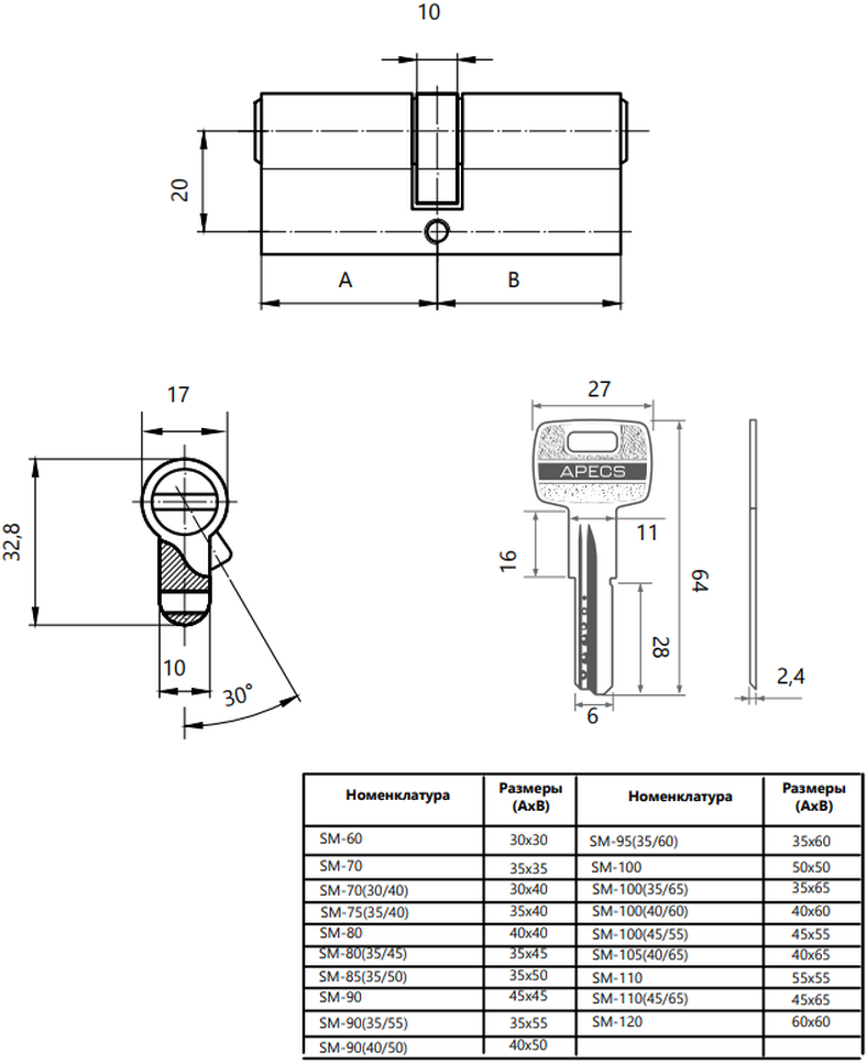 Цилиндровый механизм Apecs SM-95(35/60)-NI - фотография № 9