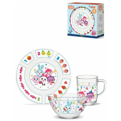 фото Набор посуды детский в подарочной упаковке priority "малышарики" / столовая посуда / посуда для детей (стекло)