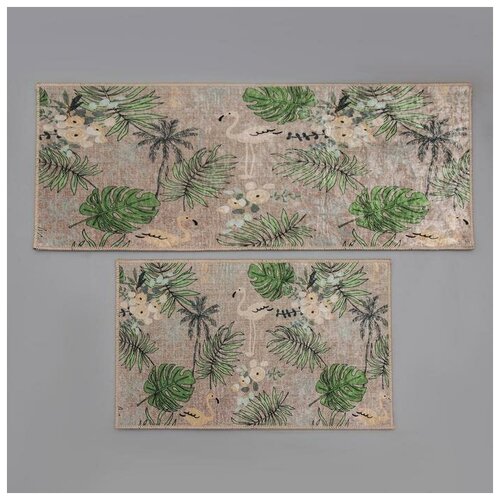фото Набор ковриков для ванны и туалета 2 шт 45х120. 45х75 см "тропический" 5752584 доляна