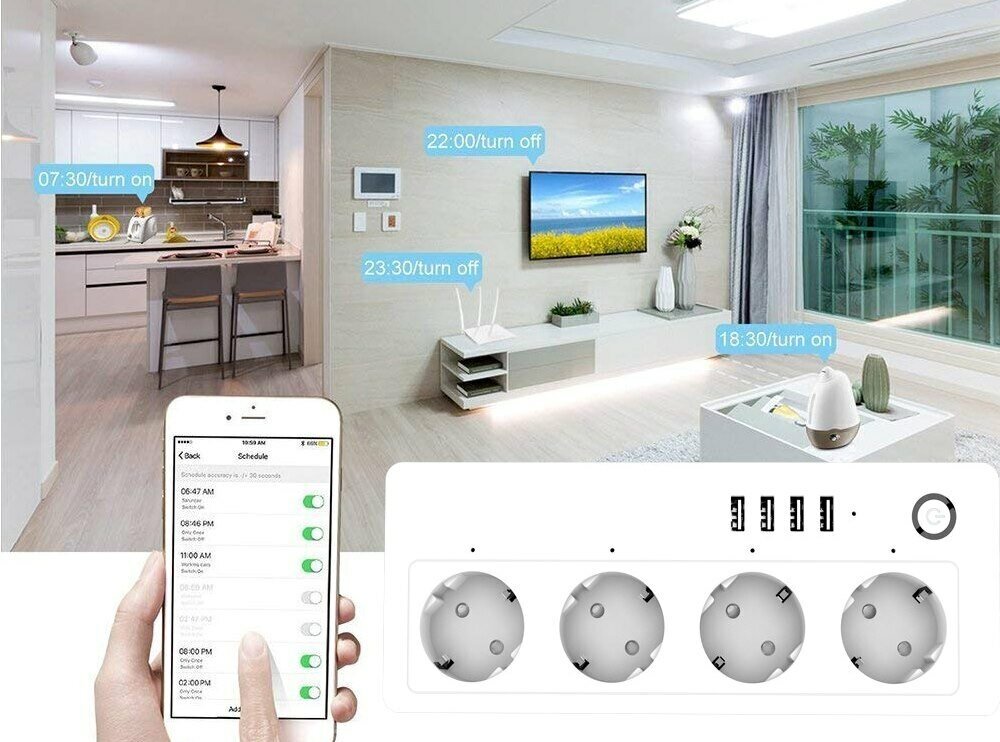 Умный wi-fi сетевой фильтр-удлинитель с 4 розетками и 4 usb - фотография № 5