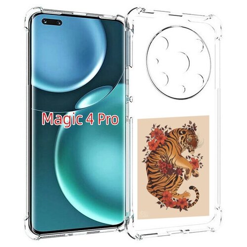 Чехол MyPads злой-тигр-с-цветами для Honor Magic4 Pro / Magic4 Ultimate задняя-панель-накладка-бампер