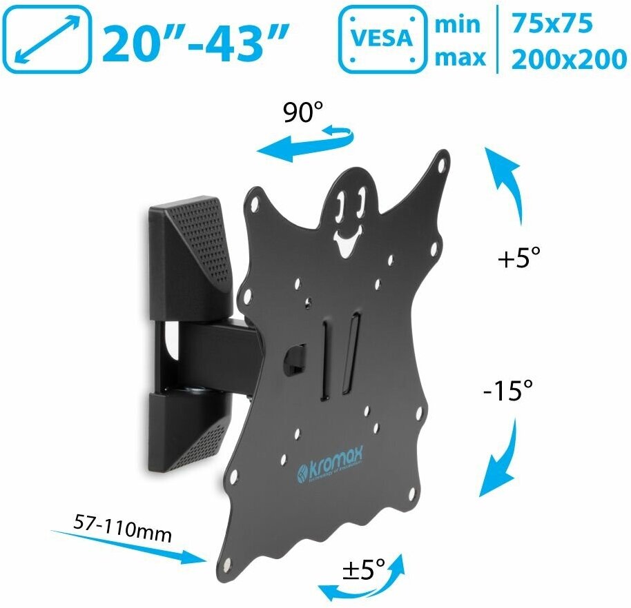 Кронштейн для телевизора Kromax Casper-202 черный 20"-43" макс.30кг настенный поворот и наклон