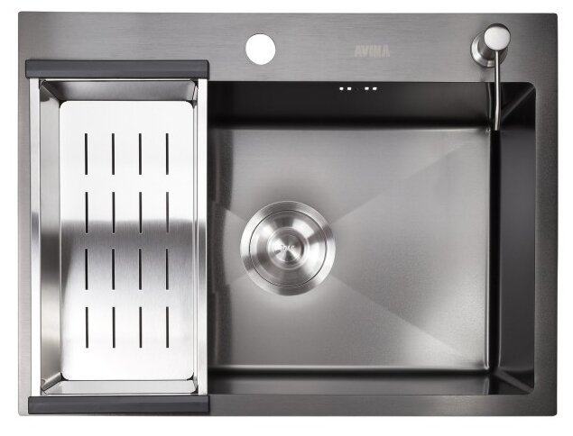Кухонная мойка AVINA 6048 Black, из нержавеющей стали, толщина 3мм*1,5 мм. Дозатор, коландер, сифон в комплекте. Глубина мойки 220 мм - фотография № 2