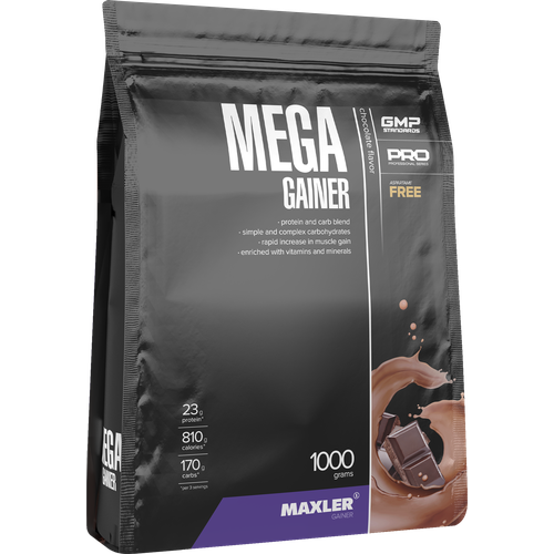 Гейнер Maxler Mega Gainer, 1000 г, шоколад гейнер maxler mega gainer 4540 гр пакет ваниль maxler mega gainer 4540 мл