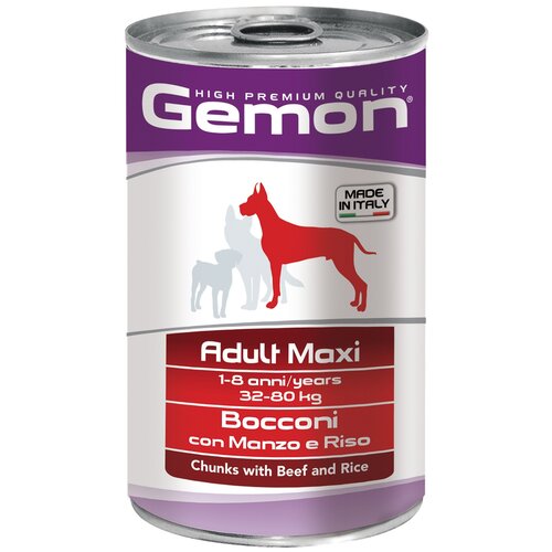 Gemon Dog Maxi консервы для собак крупных пород кусочки говядины с рисом 1250г .