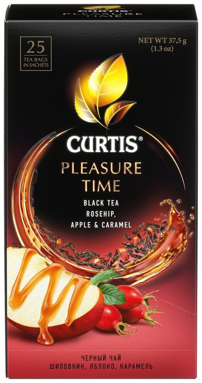 Чай черный в пакетиках CURTIS "Pleasure Time" 25 пакетиков, c шиповником, яблоком и ароматом карамели, мелколистовой - фотография № 2