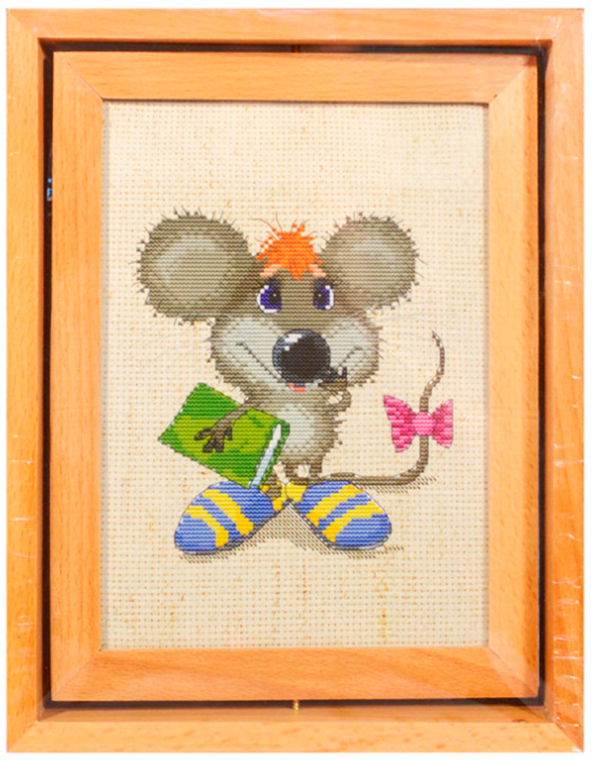 Набор для вышивания крестом в рамке Белоснежка "Ученый мышонок" / Набор вышивки 16х14,5 см / Животные / Мышонок