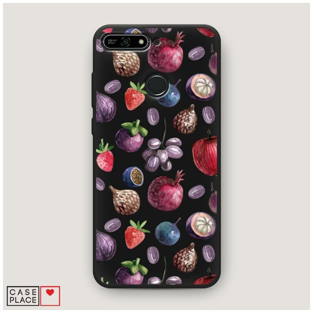 Матовый силиконовый чехол "Фруктовая акварель фиолетовая" на Huawei Y6 Prime 2018 / Хуавей У6 Прайм 2018