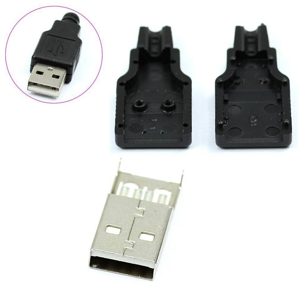 Штекер USB 2.0 (А) папа на кабель разборный