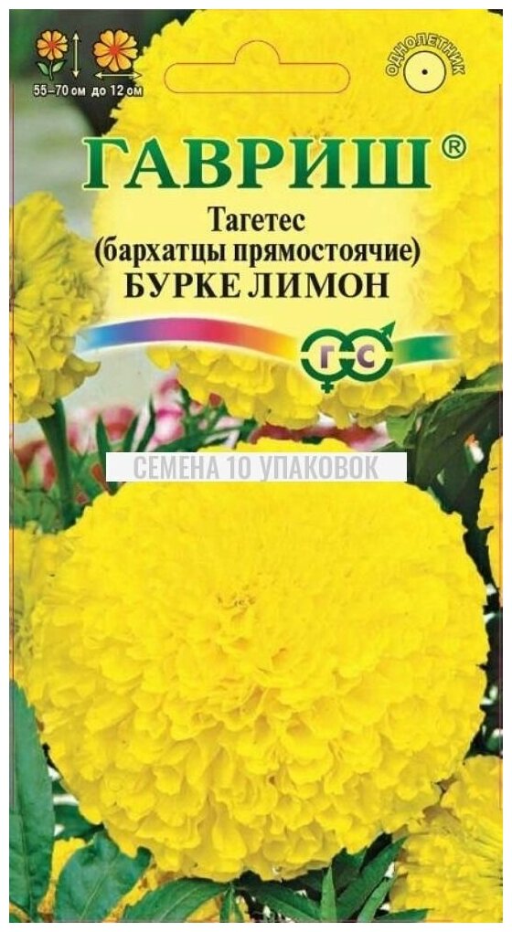 Семена Гавриш Бархатцы прямостоячие (тагетес) Бурке Лимон 03 г
