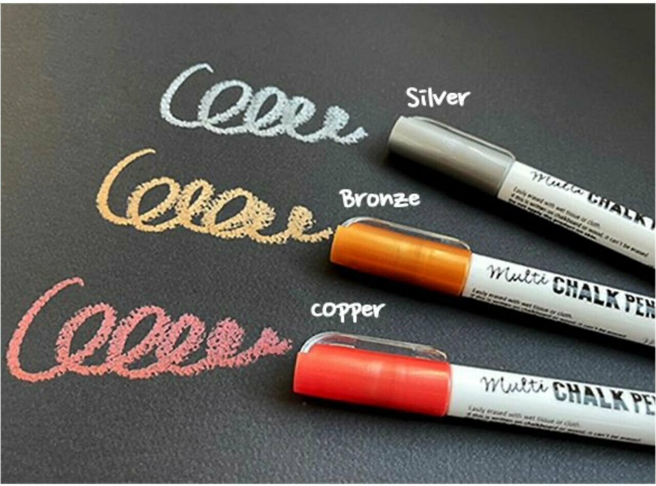 Меловой маркер-карандаш MUNGYO Chalk Pen для ценников/стекла/меловых и грифельных поверхностей, масляный, (серебро, золото и бронза) - 3 шт