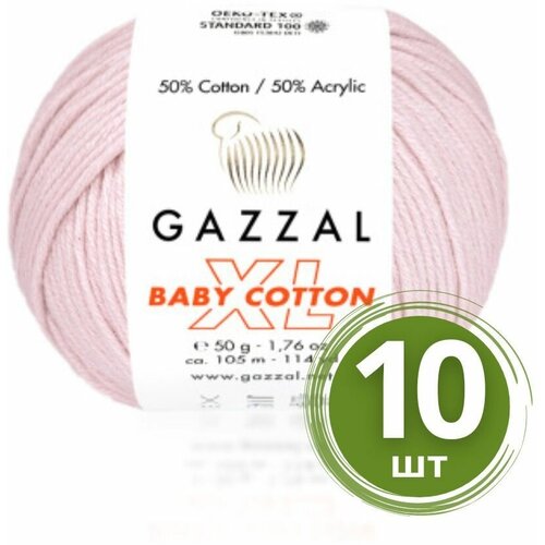 Пряжа Gazzal Baby Cotton XL (Беби Коттон XL) - 10 мотков Цвет: 3411 Бледно-розовый 50% хлопок, 50% акрил, 50 г 105 м
