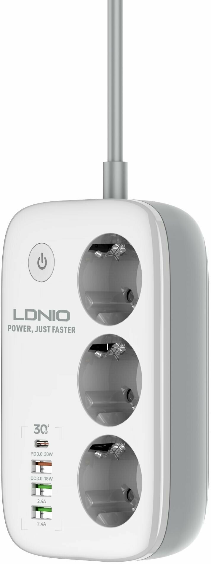 Сетевой удлинитель LDNIO SEW3452 2м Wi-Fi упр 3 розетки 2500W 4 USB: QC 30+PD 30 30W White