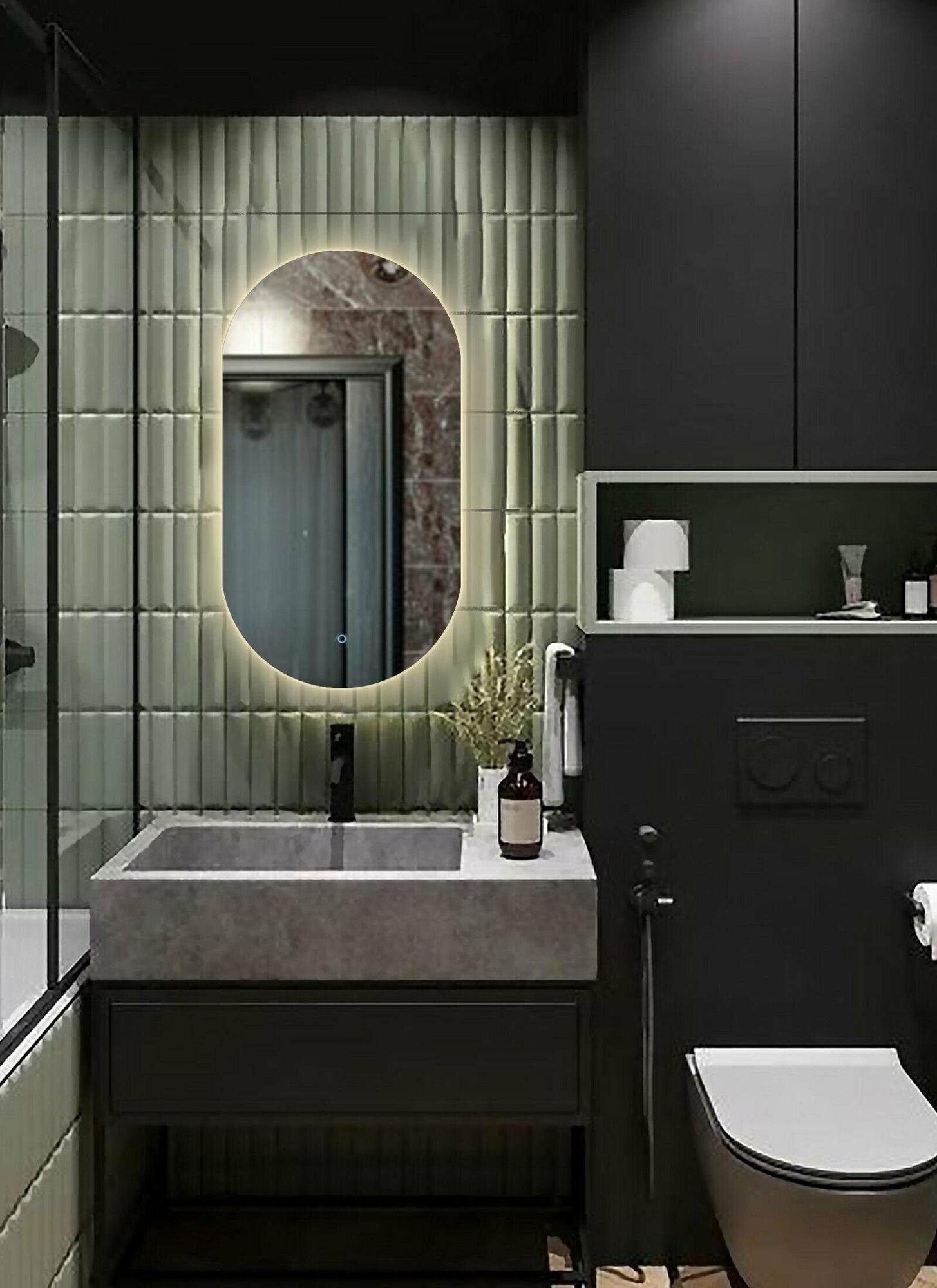 Зеркало для ванной Kapsula 100*60 овальное "парящее" с теплойLED-подсветкой