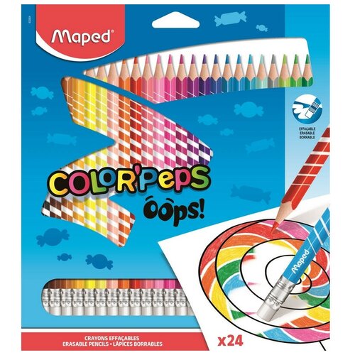 Карандаши цветные Maped Color'peps OOPS 24 цвета трехгранные c ластиком 1 шт.
