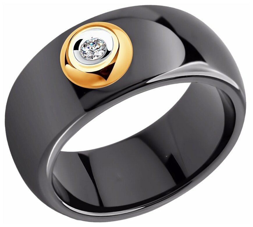 Кольцо SOKOLOV Diamonds из чёрной керамики с золотом и бриллиантом 6015010 