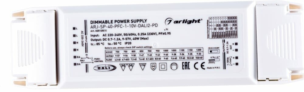 Блок питания ARJ-SP-40-PFC-1-10V-DALI2-PD (40W, 700-1200mA) (Arlight, IP20 Пластик, 5 лет)