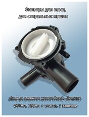 Фильтр сливного насоса, диаметр 64мм, H90мм + улитка, 3 защелки (PMP603BO) - комплект, (p/n: P603BO)