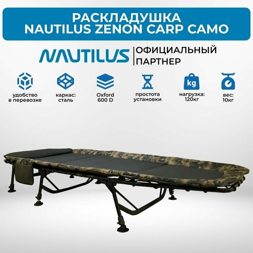 фото Кровать карповая nautilus zenon carp camo 80x208см нагрузка до 120кг