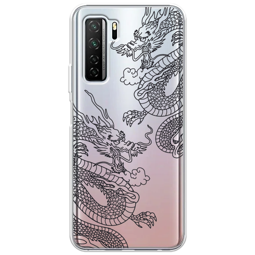 Силиконовый чехол на Huawei P40 lite 5G / Хуавей П40 лайт 5G Два китайских дракона, прозрачный