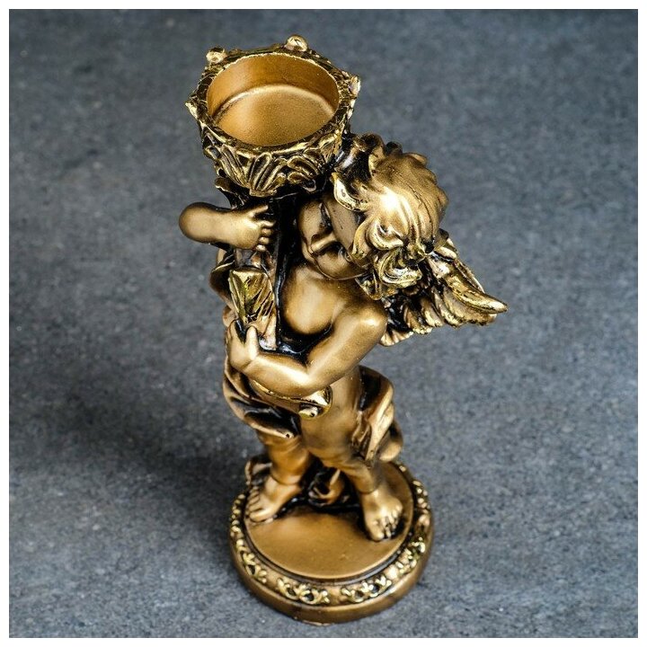 Подсвечник "Ангелочек" в правой руке, золото, 14х8х22 см, для свечи d 3,5 см - фотография № 6