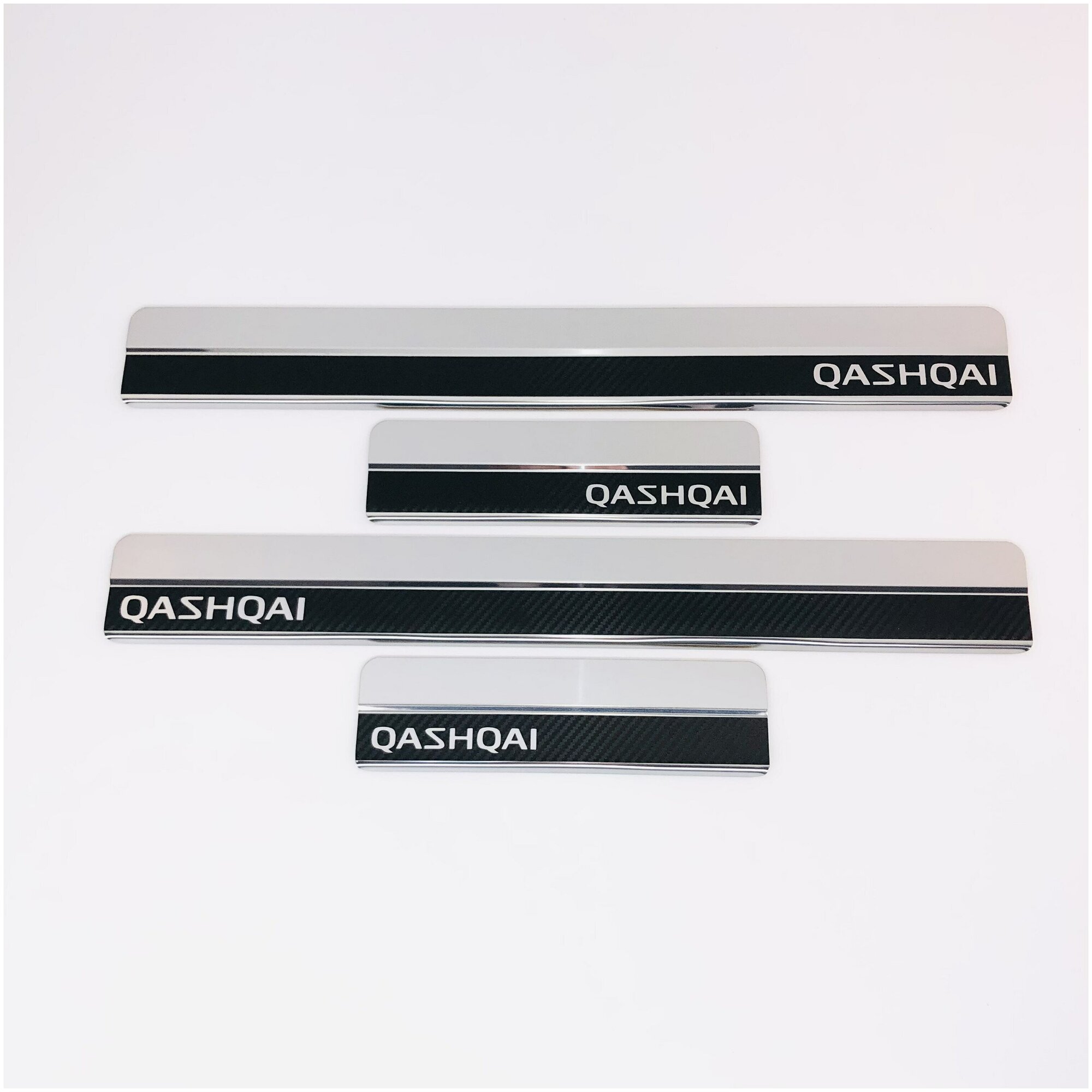 Накладки на пороги Nissan Qashqai J10 2006-2014; J11 2014-; 2019- (нерж. сталь + карбон) компл. 4шт.